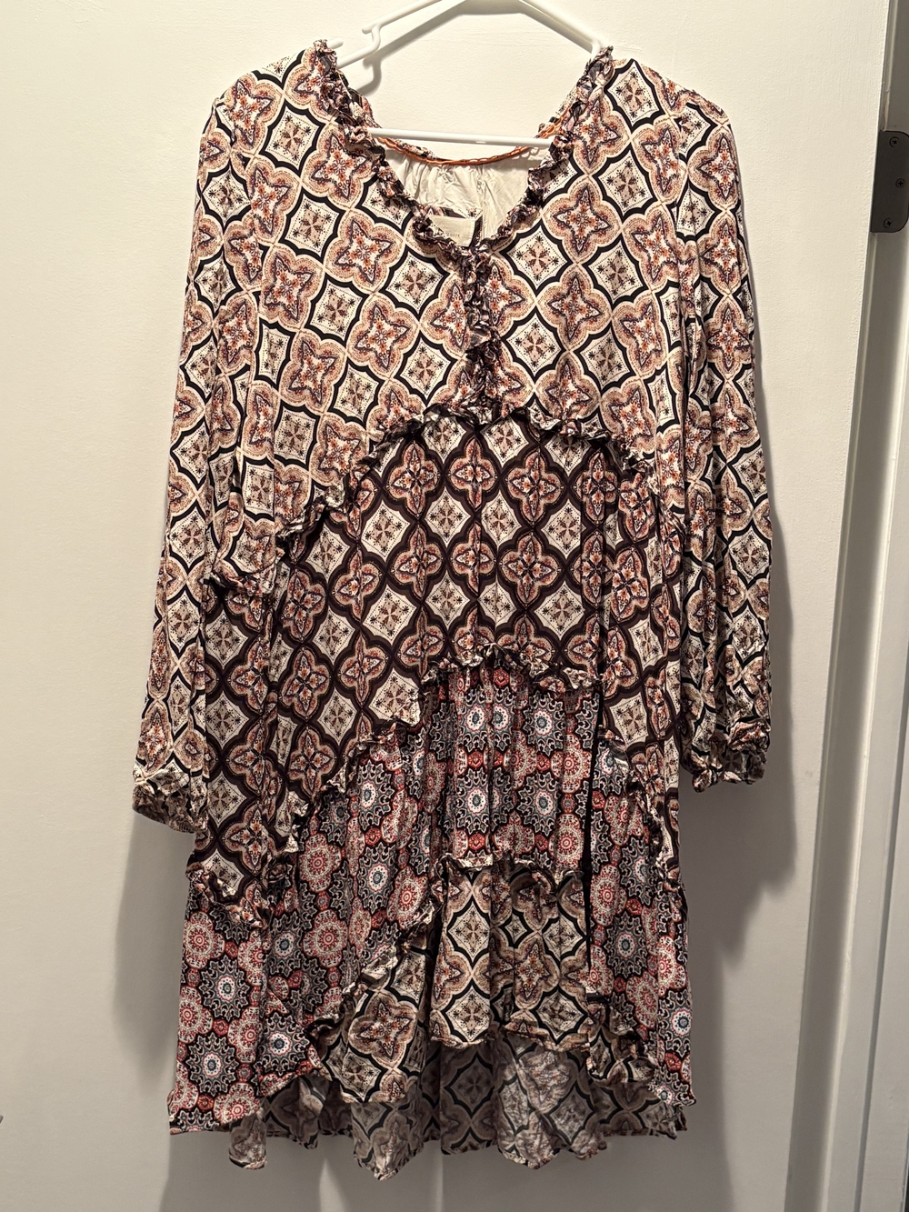 Anthropologie Layered Ruffle Tunic in Cream, Brown and Rust